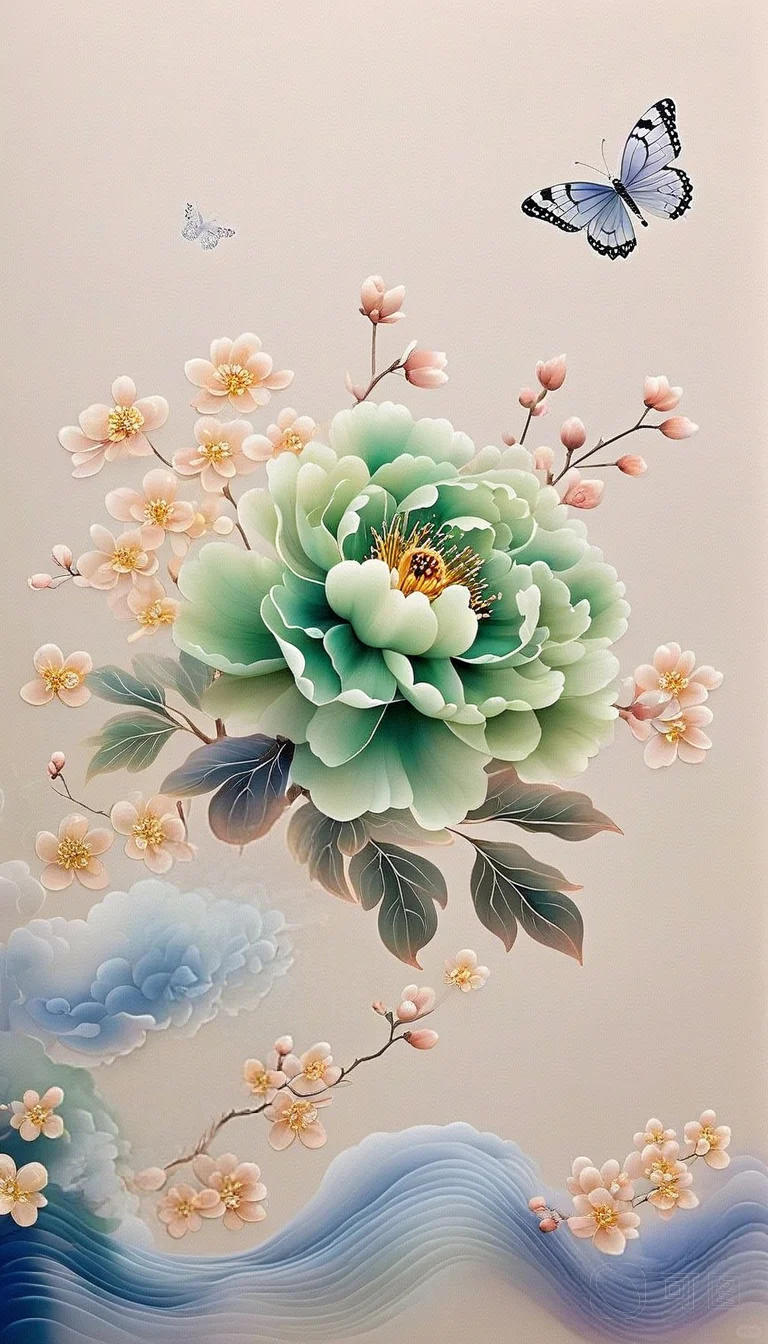 手机壁纸||美到窒息的国画花卉—牡丹图！