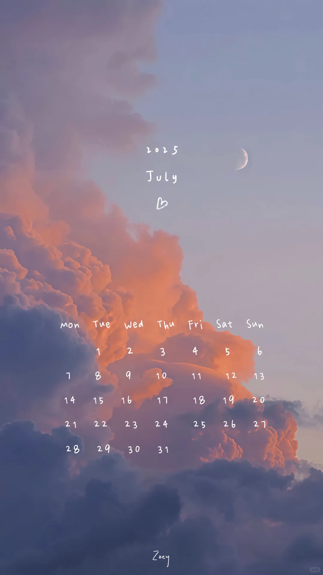 🌅𝟮𝟬𝟮𝟱 𝗝𝘂𝗹𝘆｜日历壁纸 📷 晚霞梦境