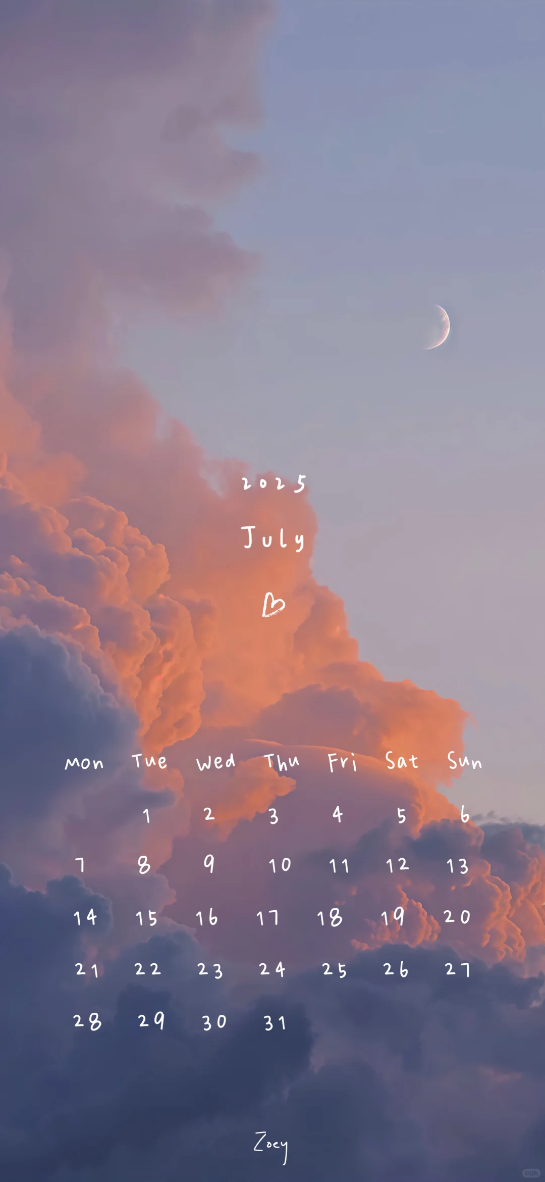 🌅𝟮𝟬𝟮𝟱 𝗝𝘂𝗹𝘆｜日历壁纸 📷 晚霞梦境