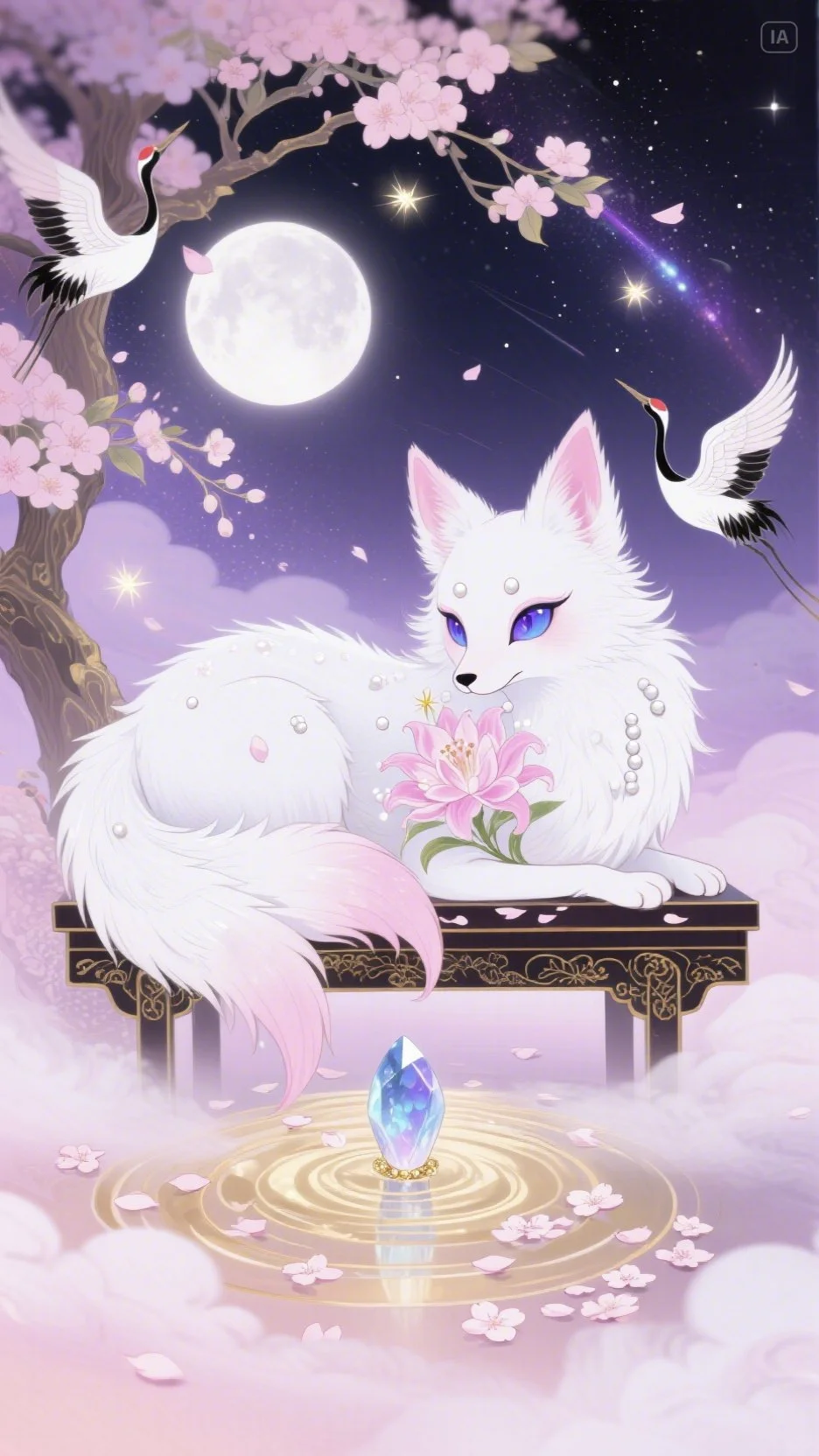  白狐·莲间月梦精美壁纸赏析。