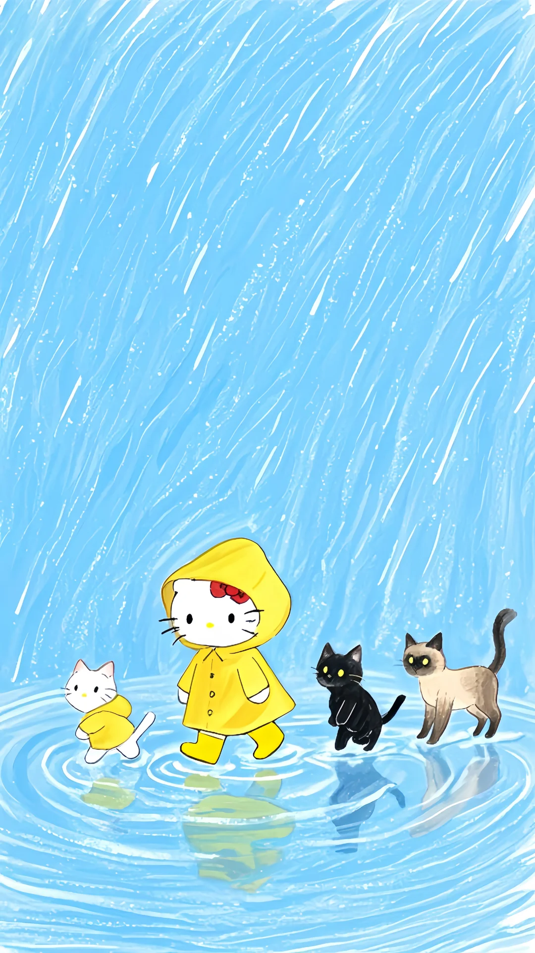 这组Hellokitty踩水坑的壁纸也太可爱了吧！