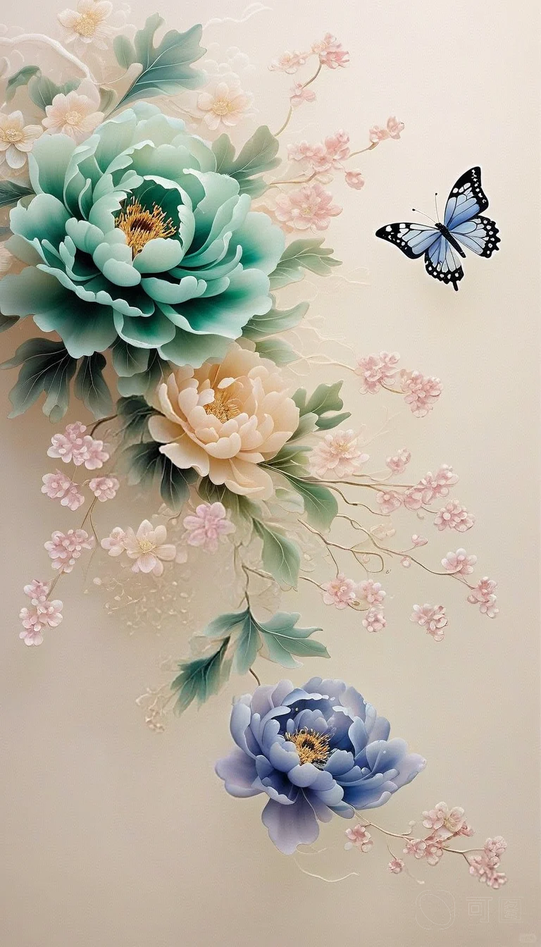 手机壁纸||美到窒息的国画花卉—牡丹图！