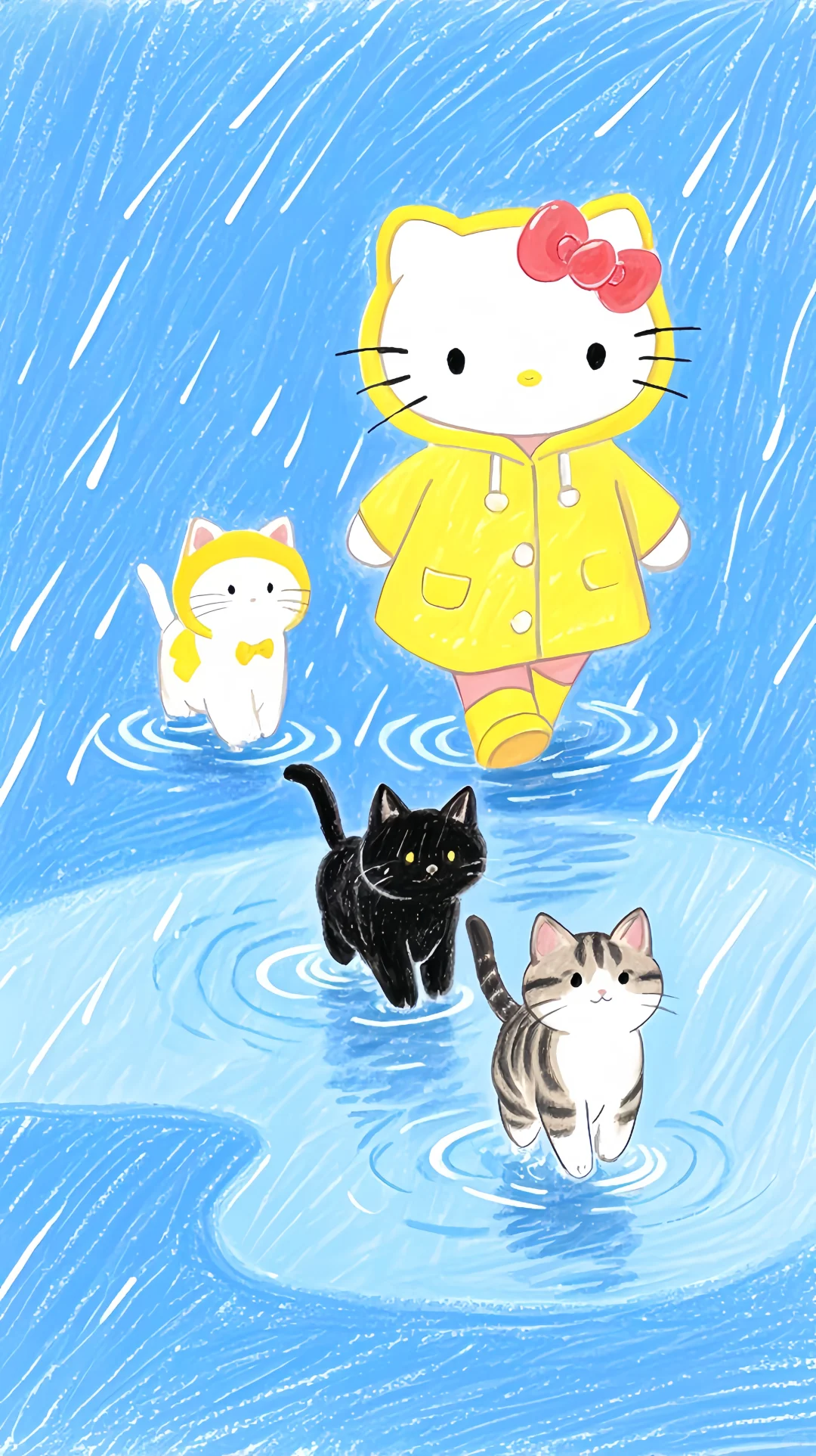 这组Hellokitty踩水坑的壁纸也太可爱了吧！