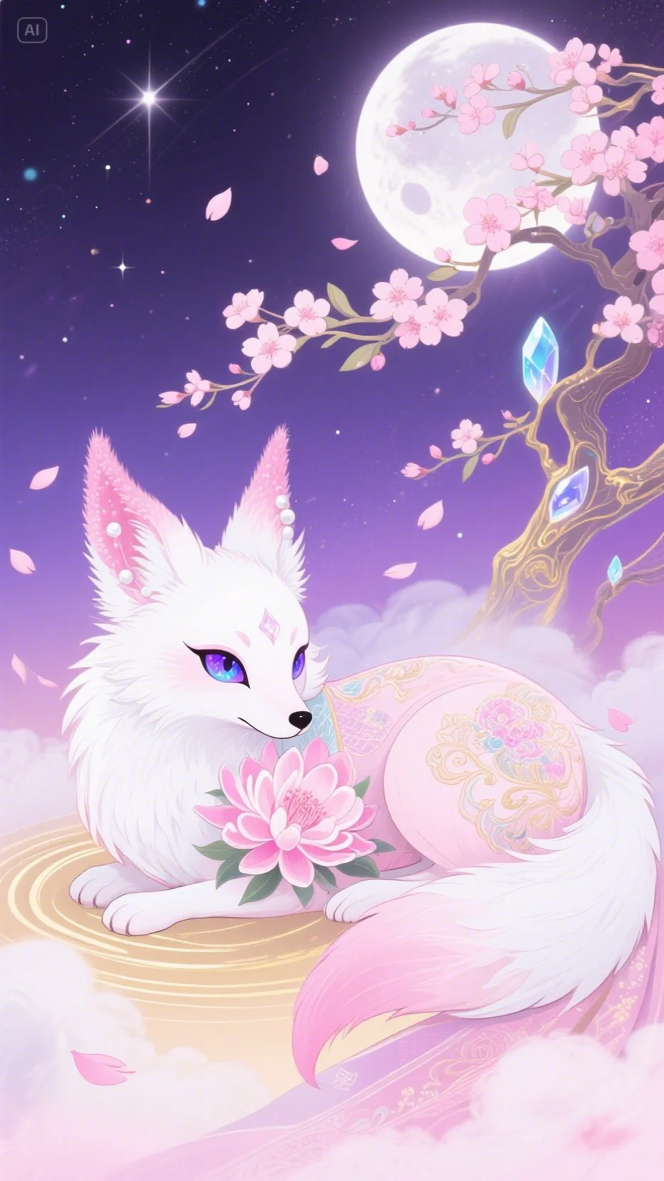  白狐·莲间月梦精美壁纸赏析。