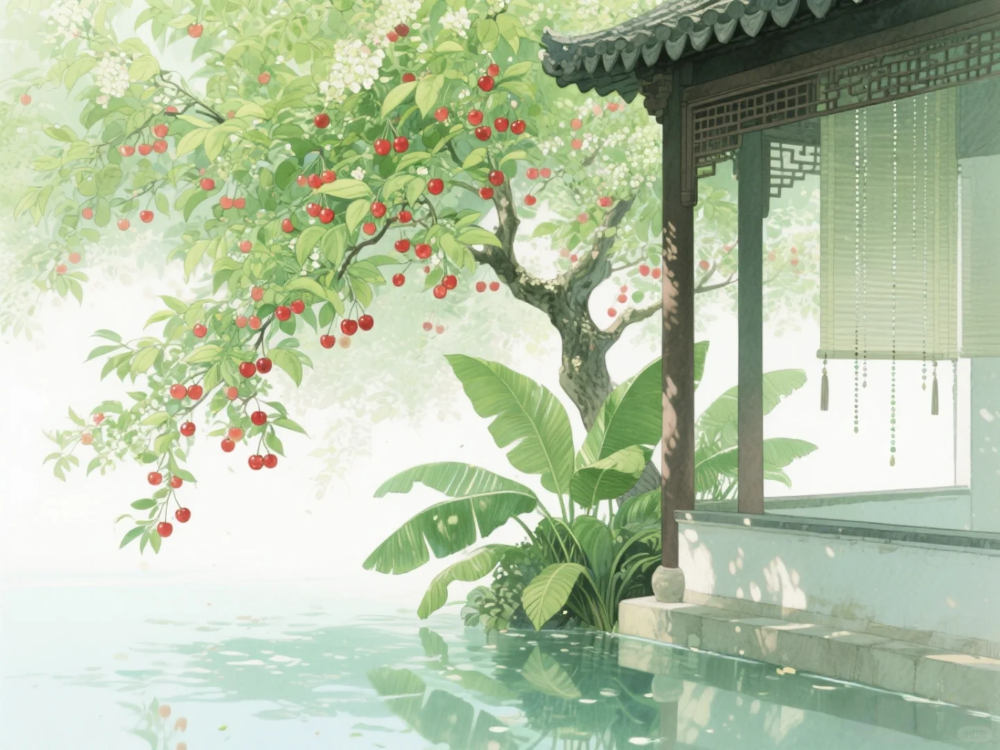 樱桃染红，芭蕉泼绿