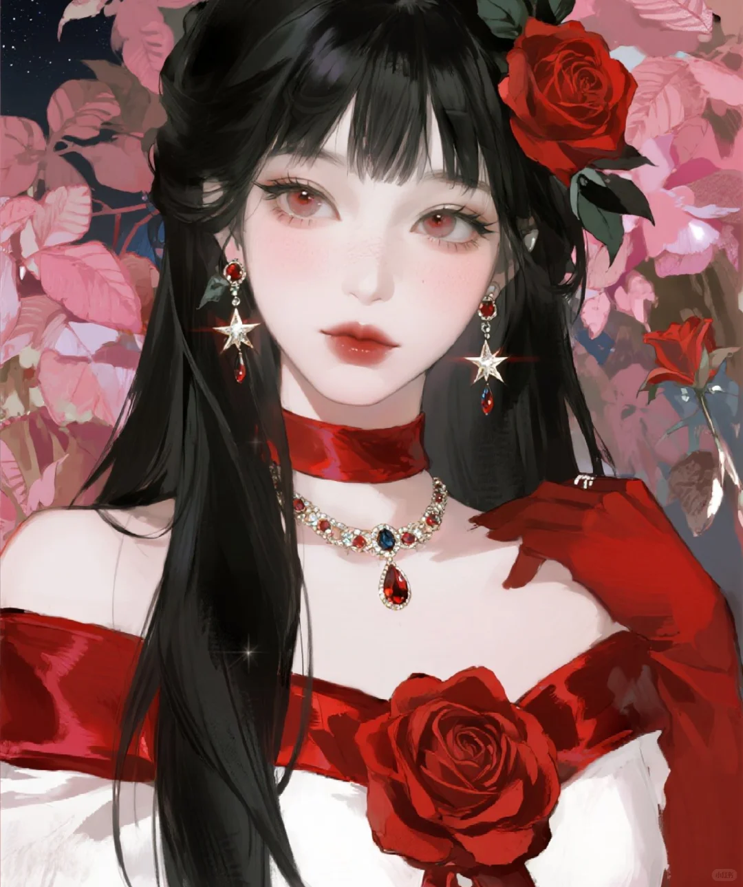 水墨玫瑰，花间佳人🌹