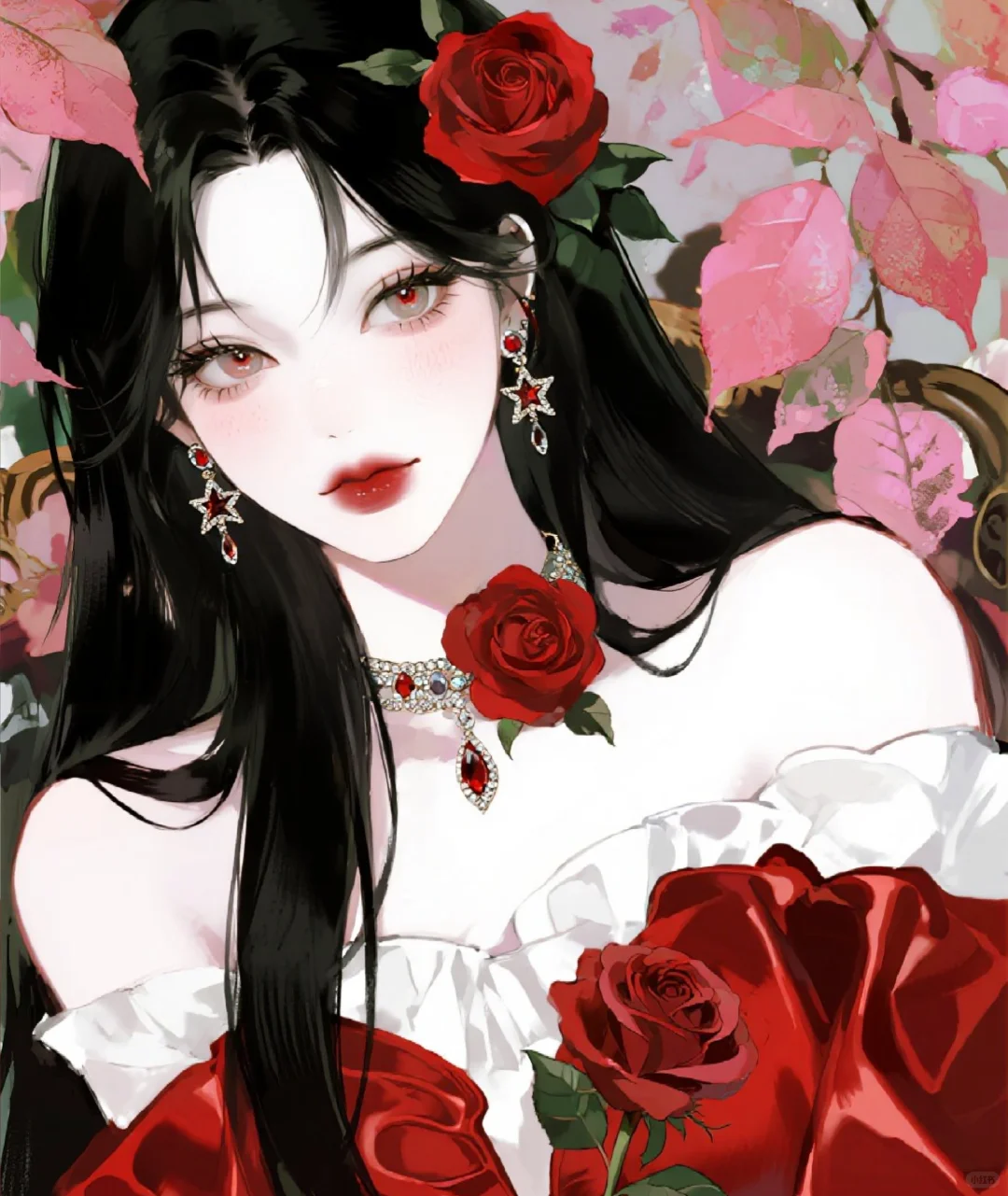 水墨玫瑰，花间佳人🌹