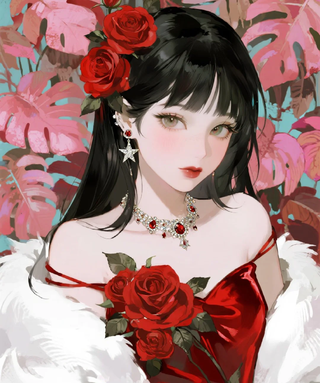 水墨玫瑰，花间佳人🌹