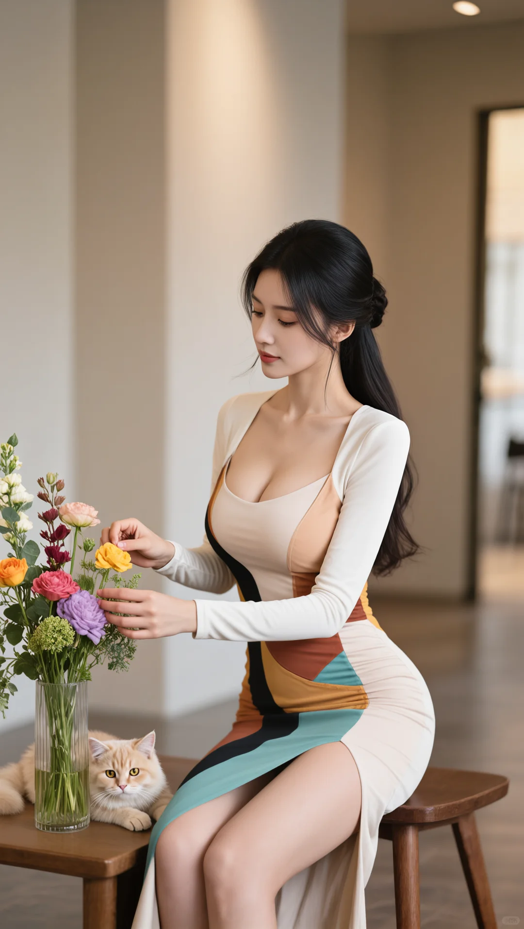 拼色开衩裙美到开挂！