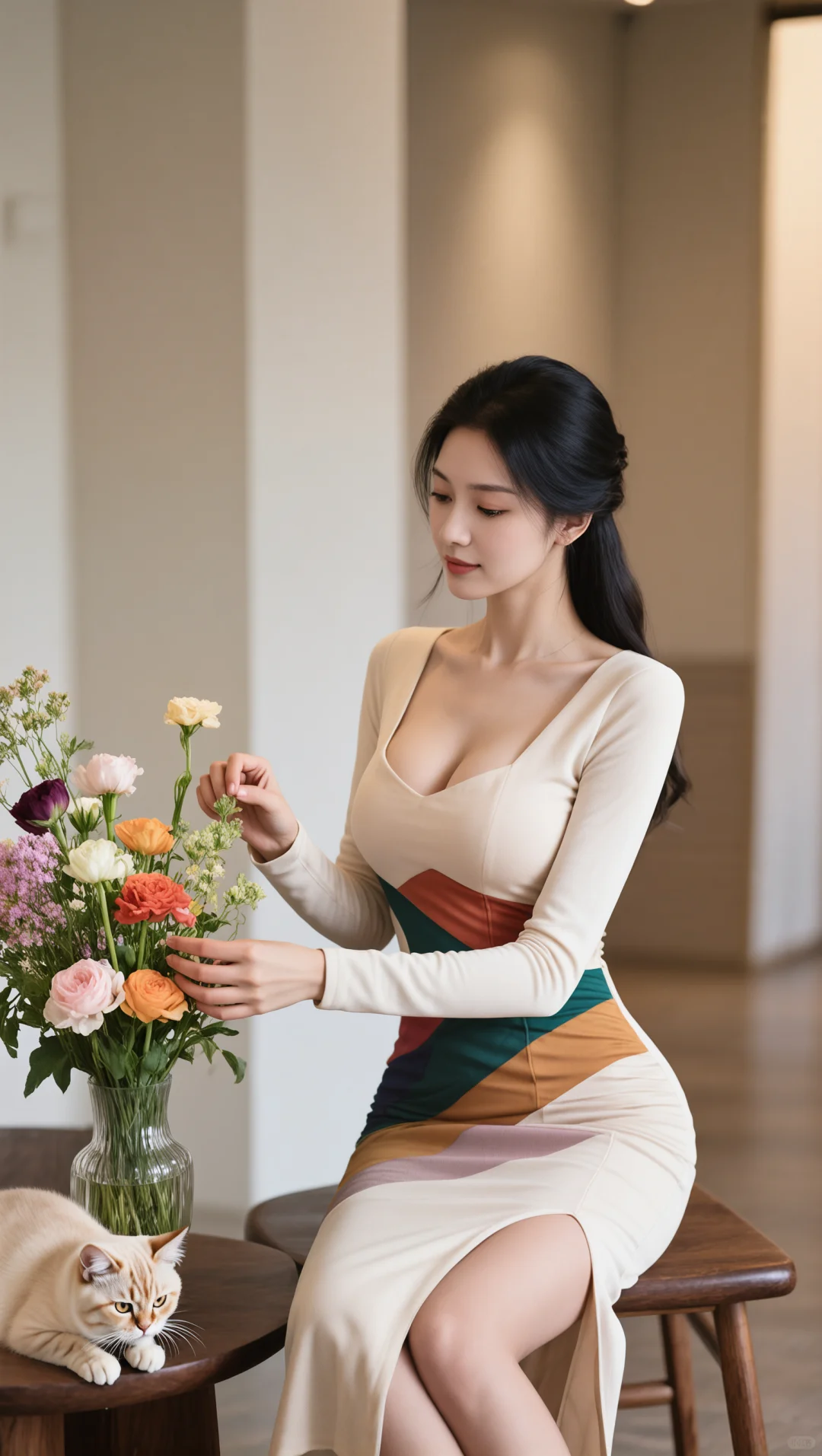 拼色开衩裙美到开挂！