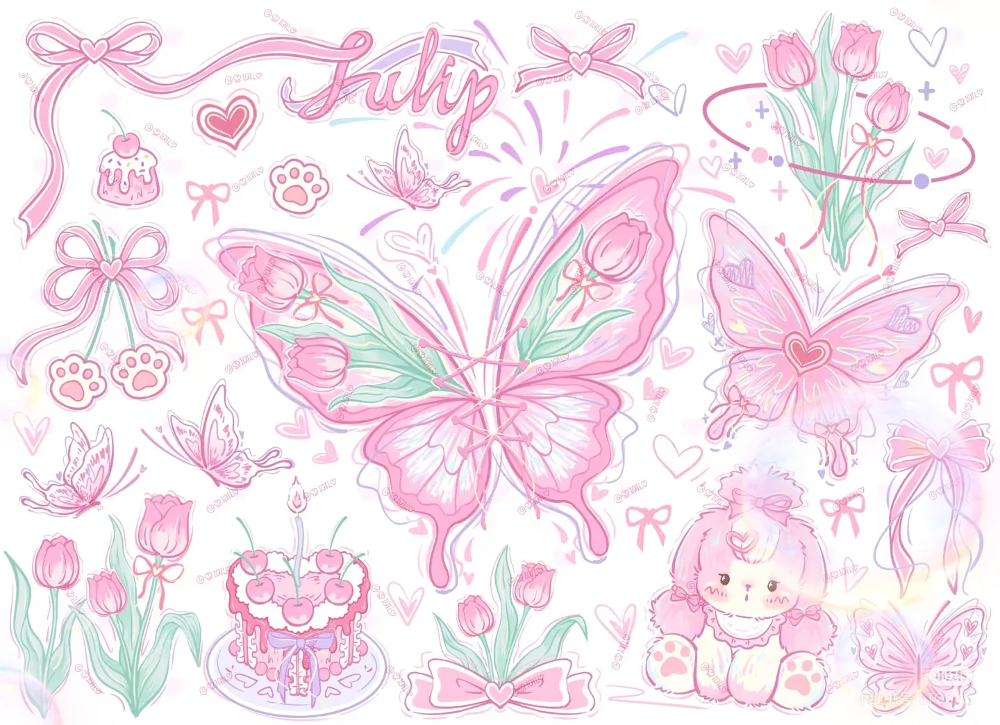 手绘粉色玫瑰花园背景图🌷