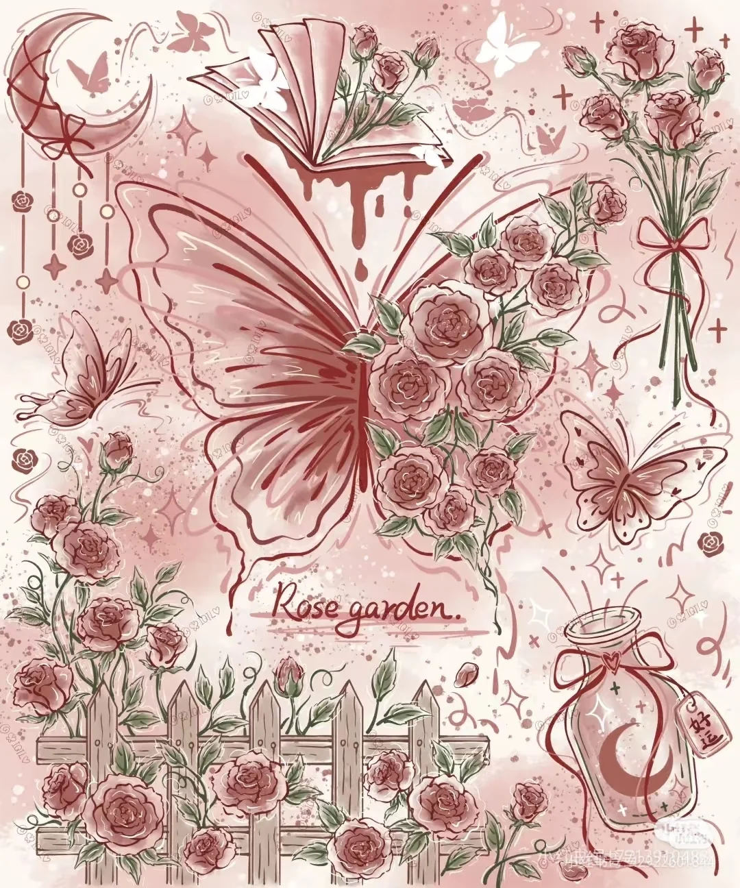 手绘粉色玫瑰花园背景图🌷