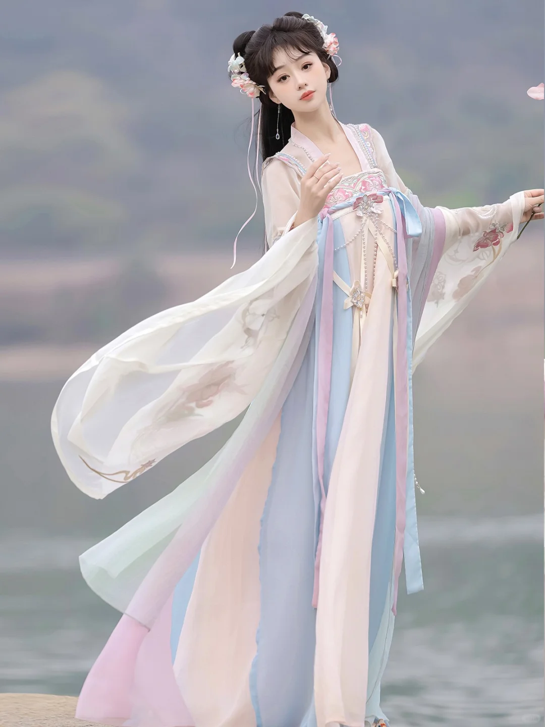 一眼惊艳的齐胸汉服，粉蓝配色～