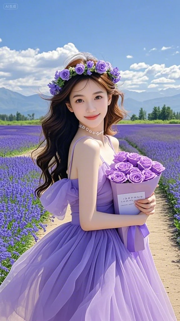 唯美浪漫、花海少女、紫色浪漫、紫色浪漫