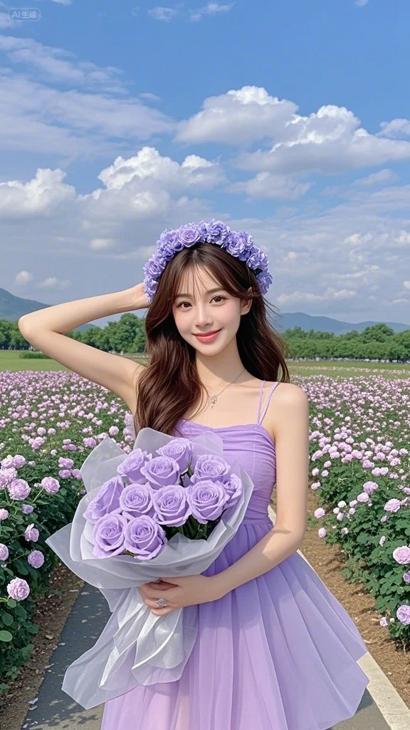 唯美浪漫、花海少女、紫色浪漫、紫色浪漫