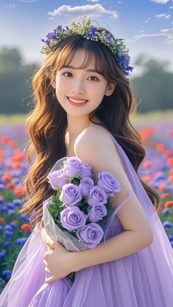 唯美浪漫、花海少女、紫色浪漫、紫色浪漫