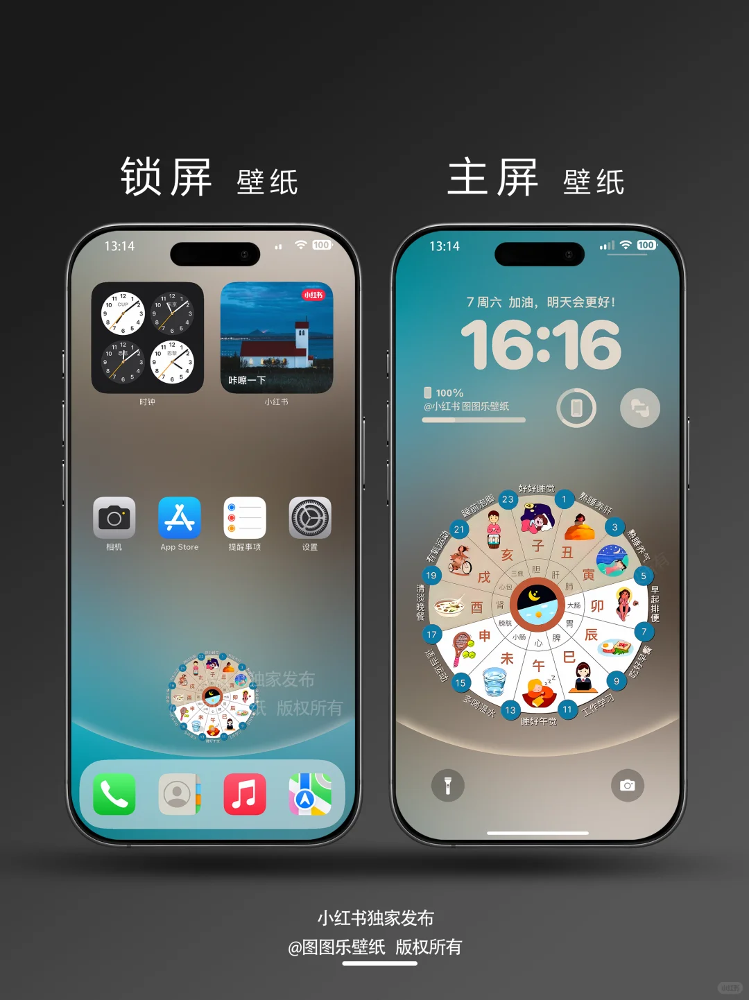 625｜人体经络十二时辰表 简约手机壁纸