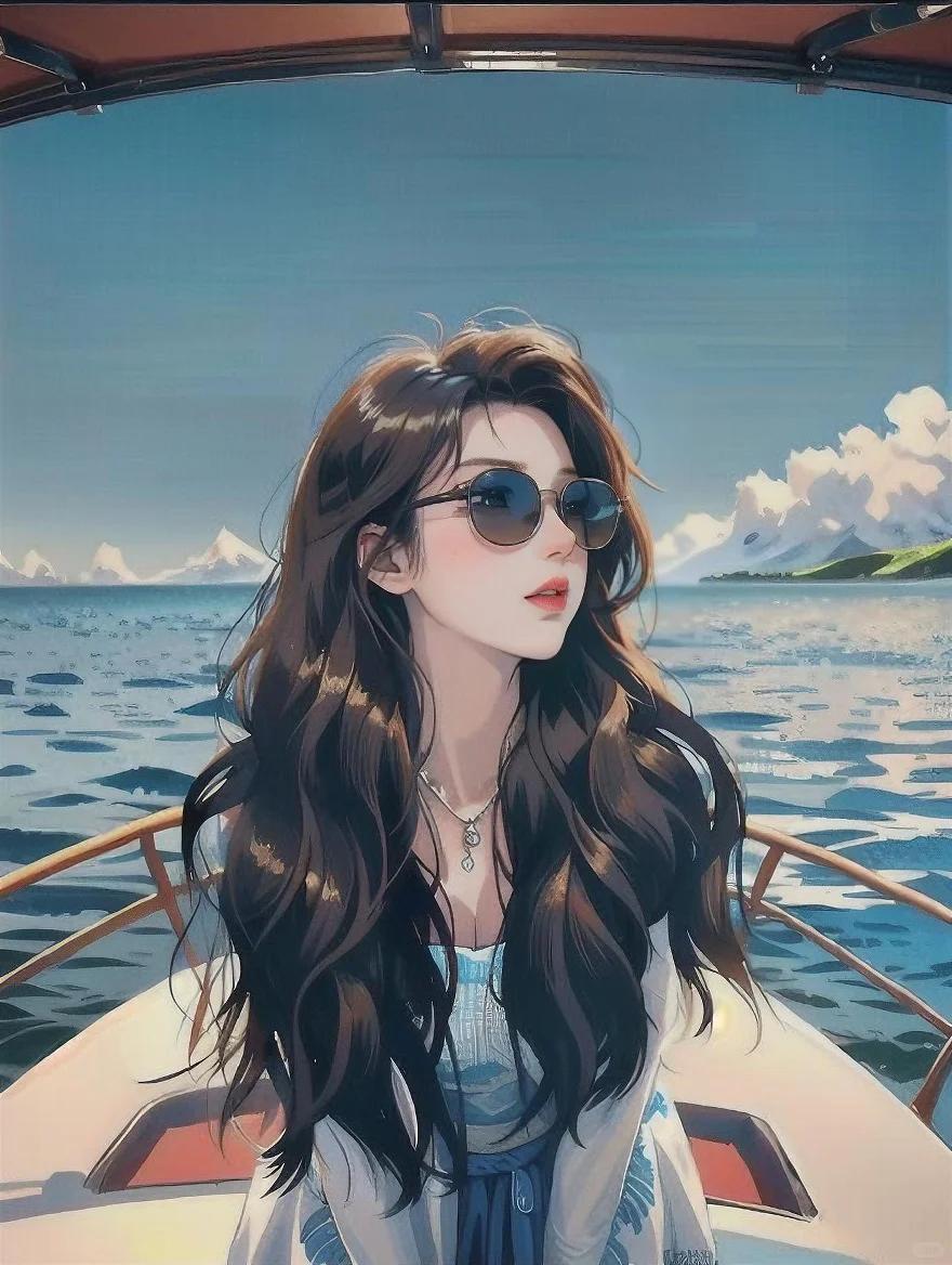 唯美意境插画，海上女孩治愈系