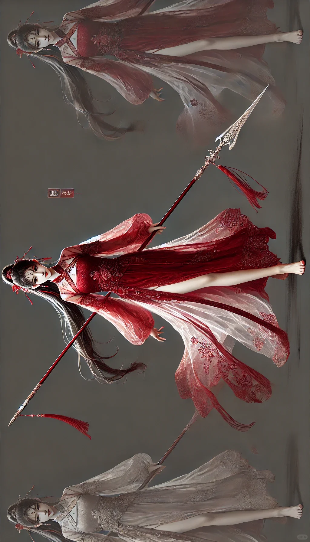红衣女子，古典美与力量的交织