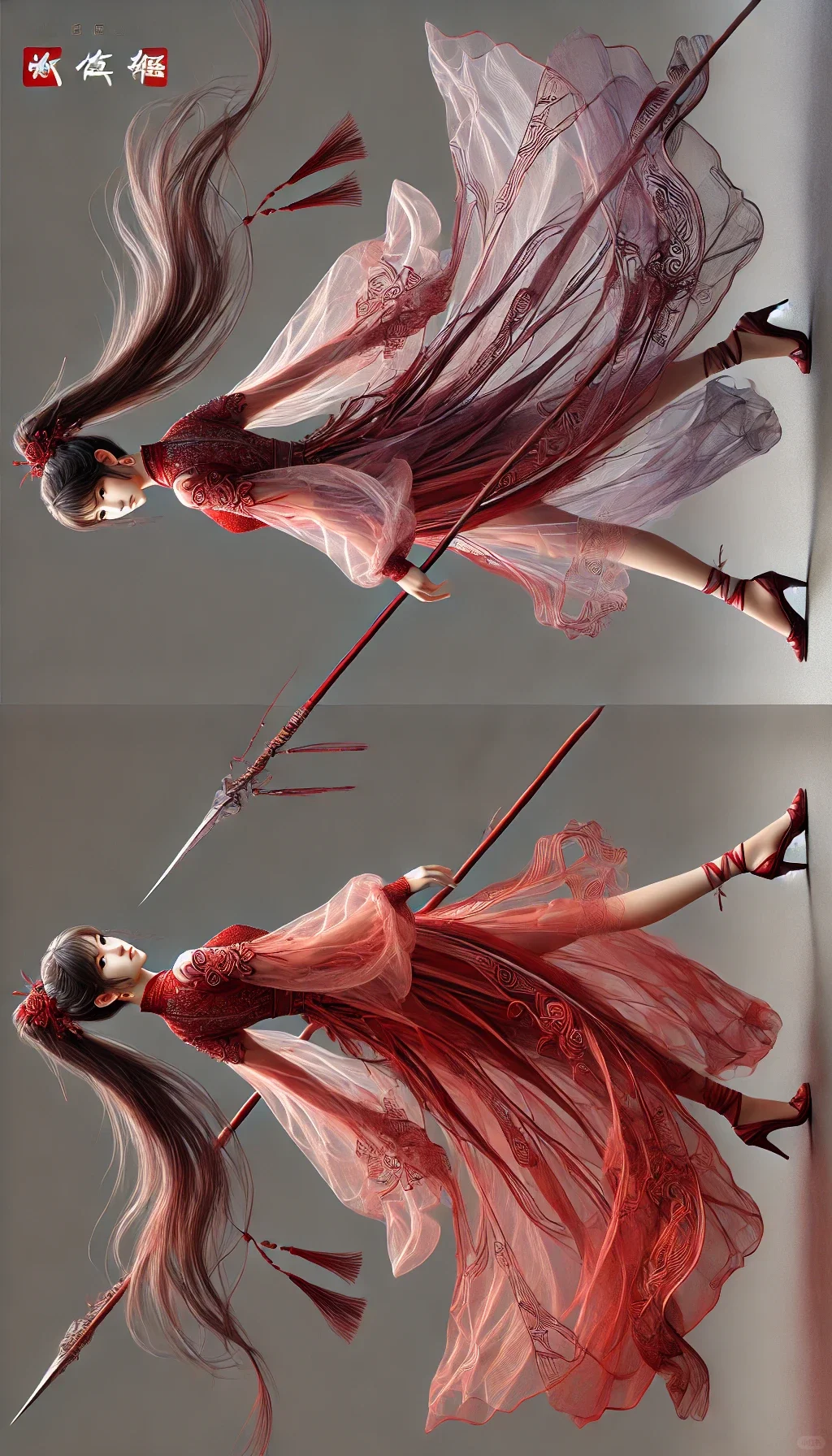红衣女子，古典美与力量的交织