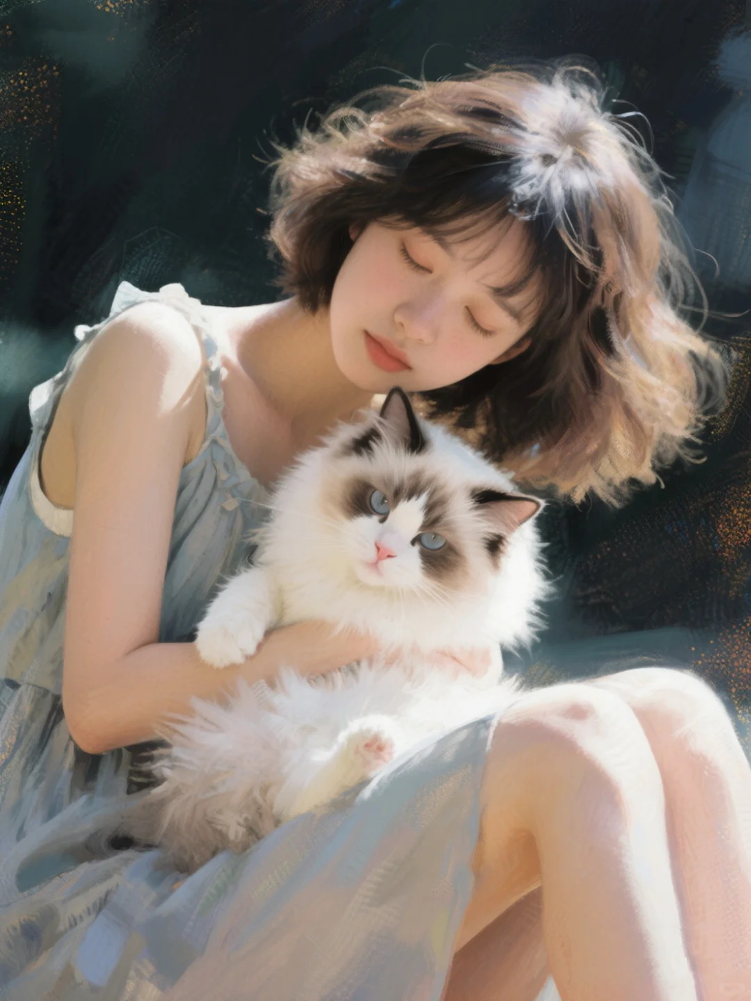 猫咪头像|夏日 白月光猫猫 打瞌睡的女孩