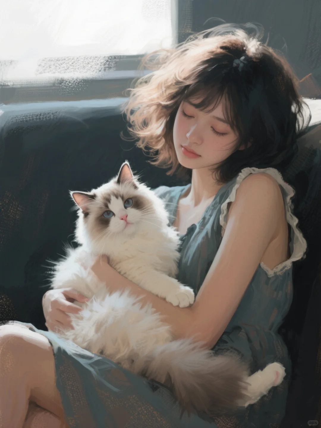 猫咪头像|夏日 白月光猫猫 打瞌睡的女孩