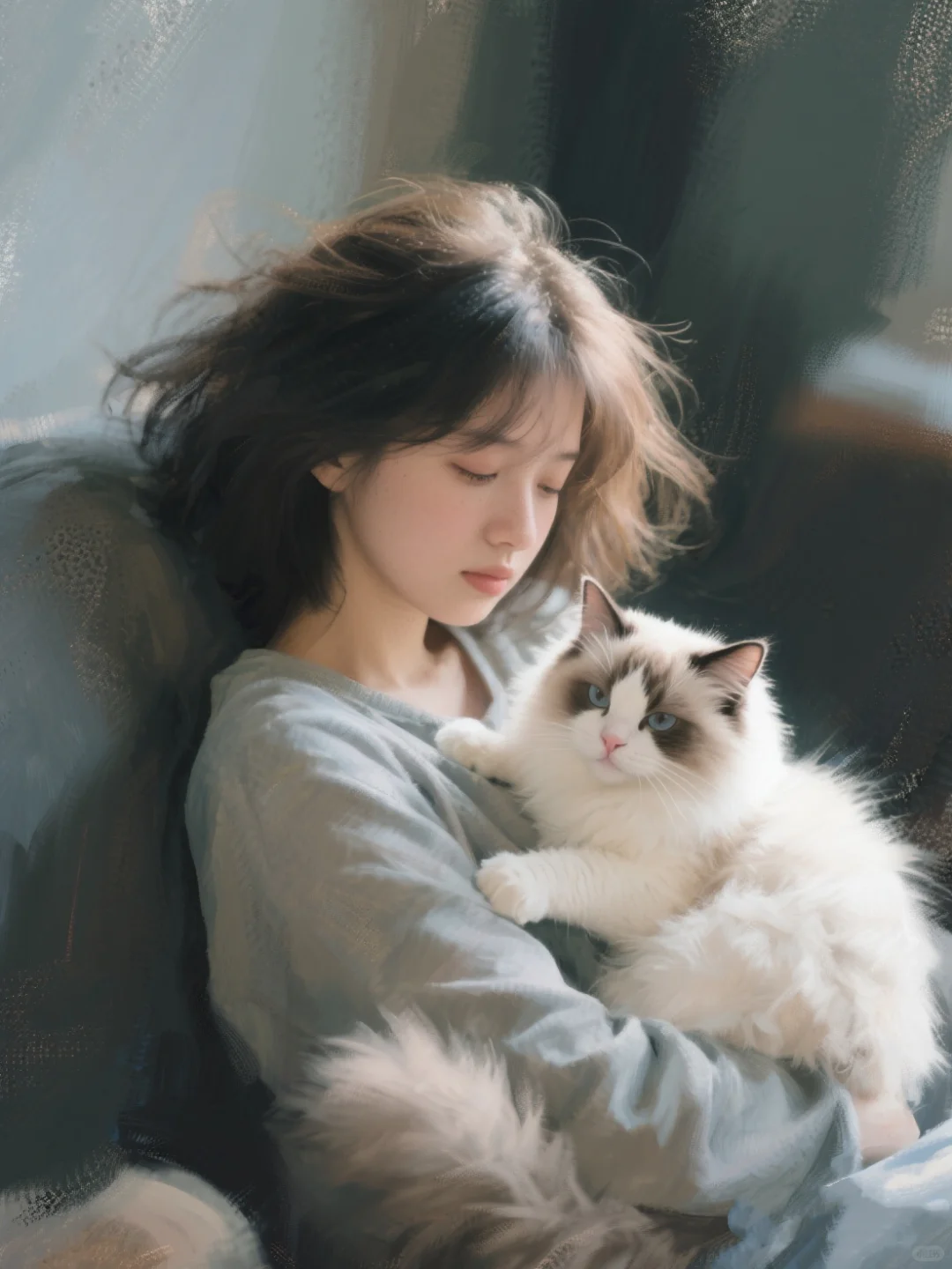 猫咪头像|夏日 白月光猫猫 打瞌睡的女孩