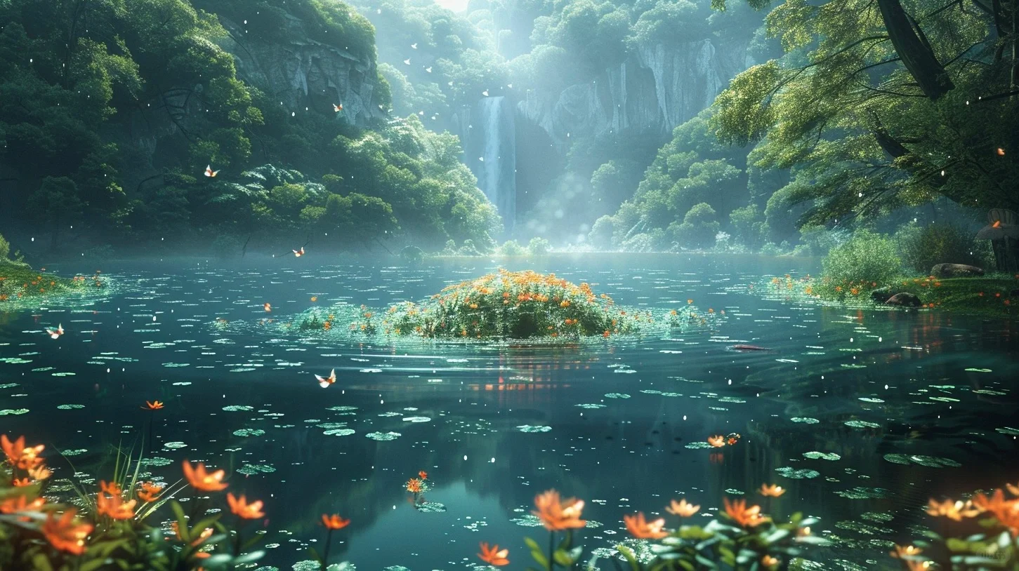 梦幻湖水｜湖心岛｜梦幻电脑壁纸
