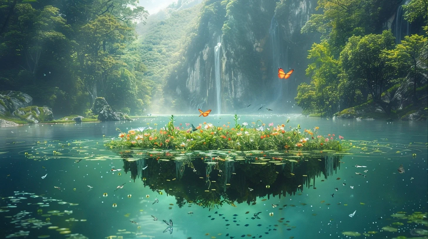 梦幻湖水｜湖心岛｜梦幻电脑壁纸