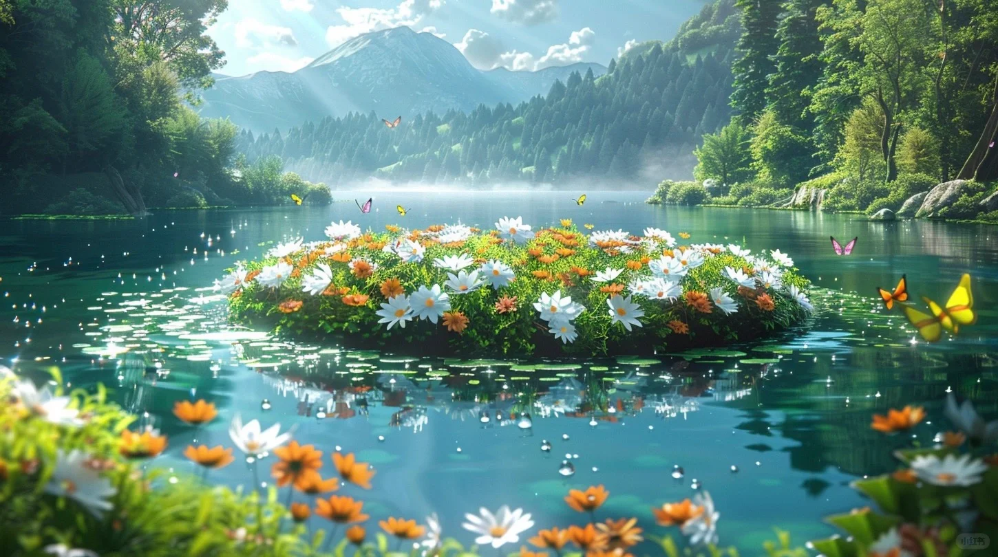 梦幻湖水｜湖心岛｜梦幻电脑壁纸