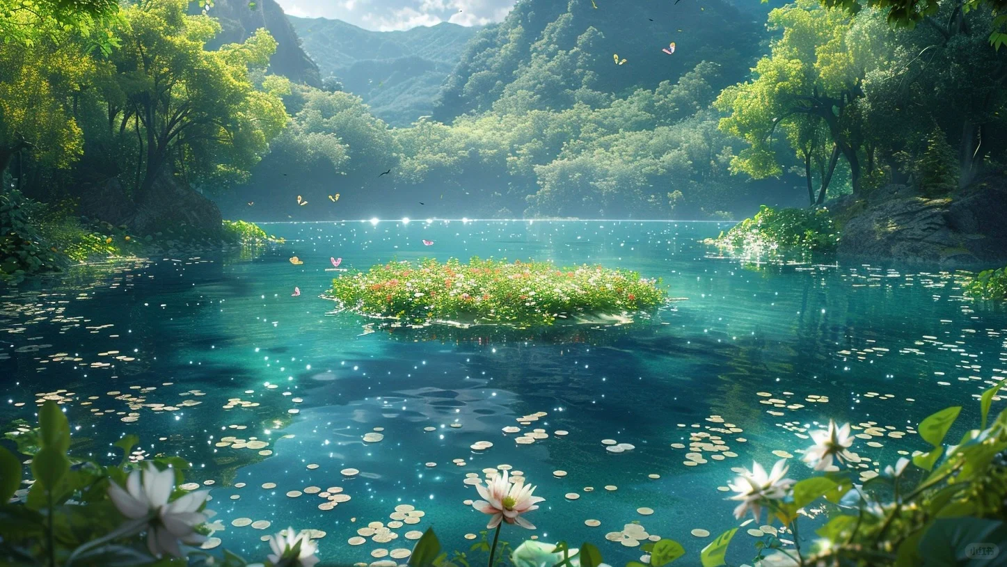 梦幻湖水｜湖心岛｜梦幻电脑壁纸