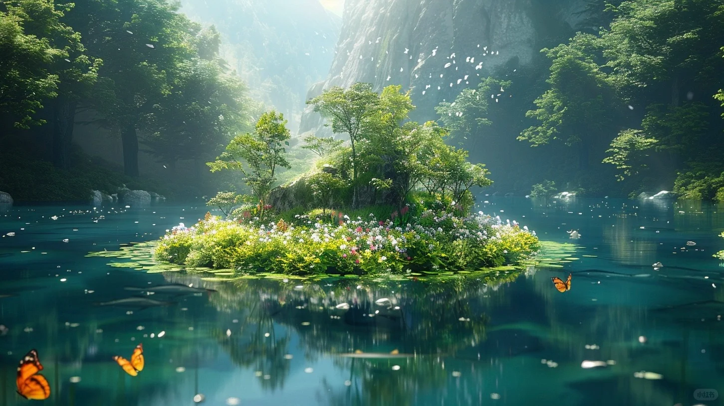 梦幻湖水｜湖心岛｜梦幻电脑壁纸