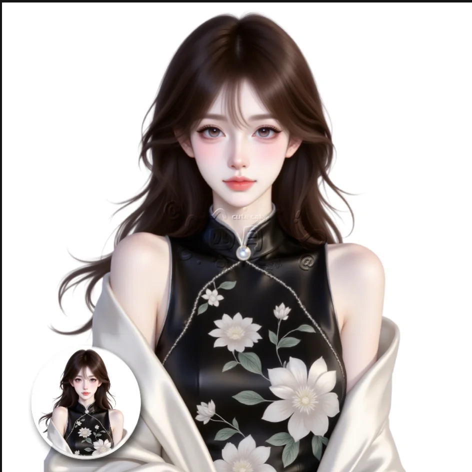 黑色旗袍少女头