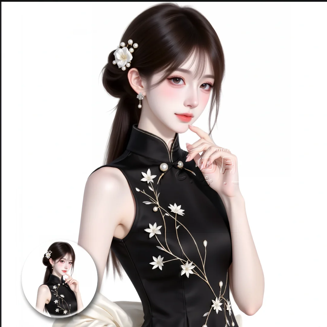 黑色旗袍少女头