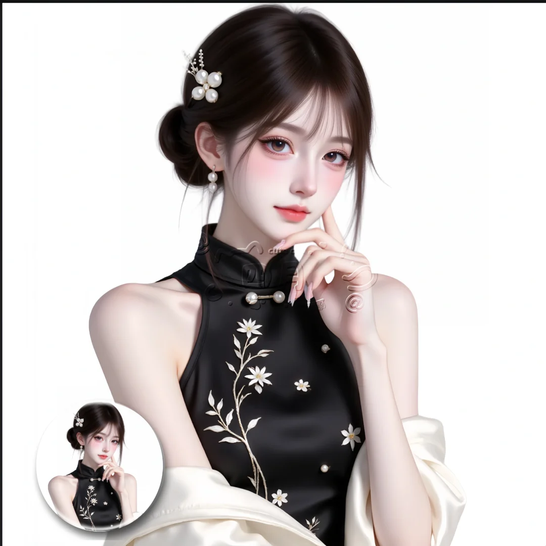 黑色旗袍少女头