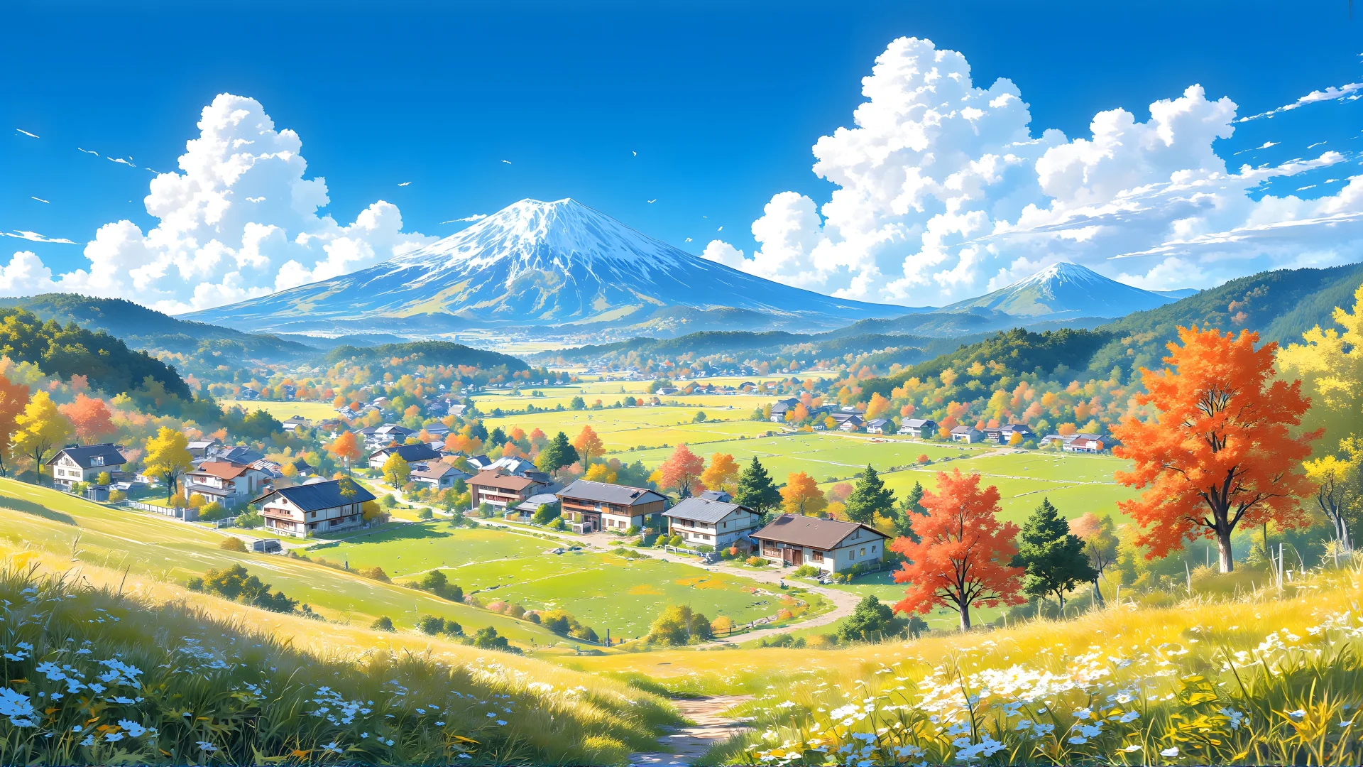 电脑壁纸002-蓝天白云小屋