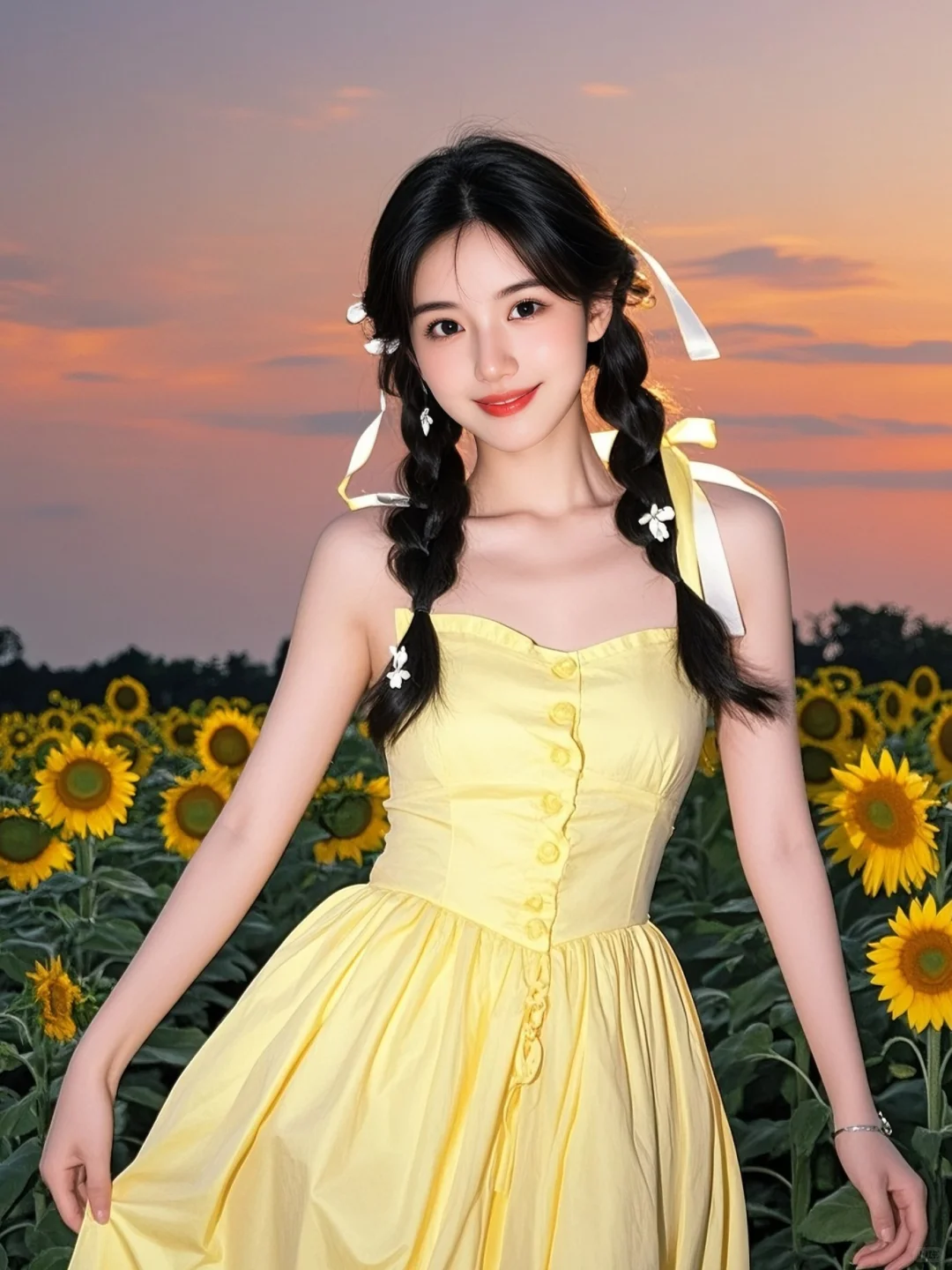 唯美头像/金黄花海中的向日葵少女
