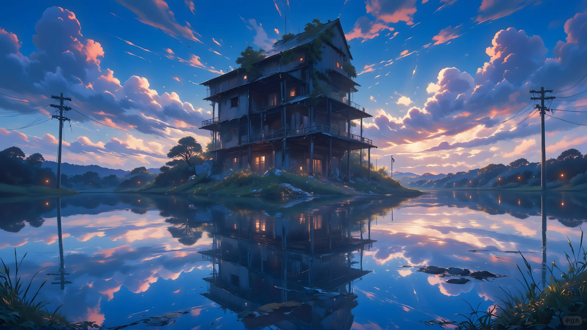 电脑壁纸002-蓝天白云小屋