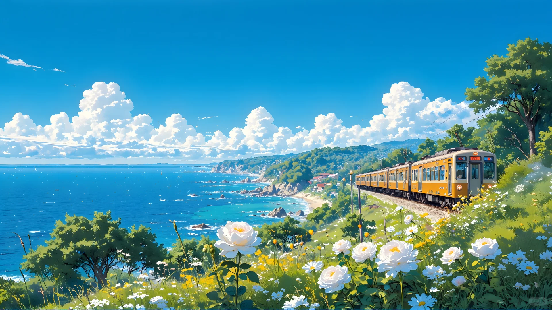 电脑壁纸001-晴空海风海边小屋
