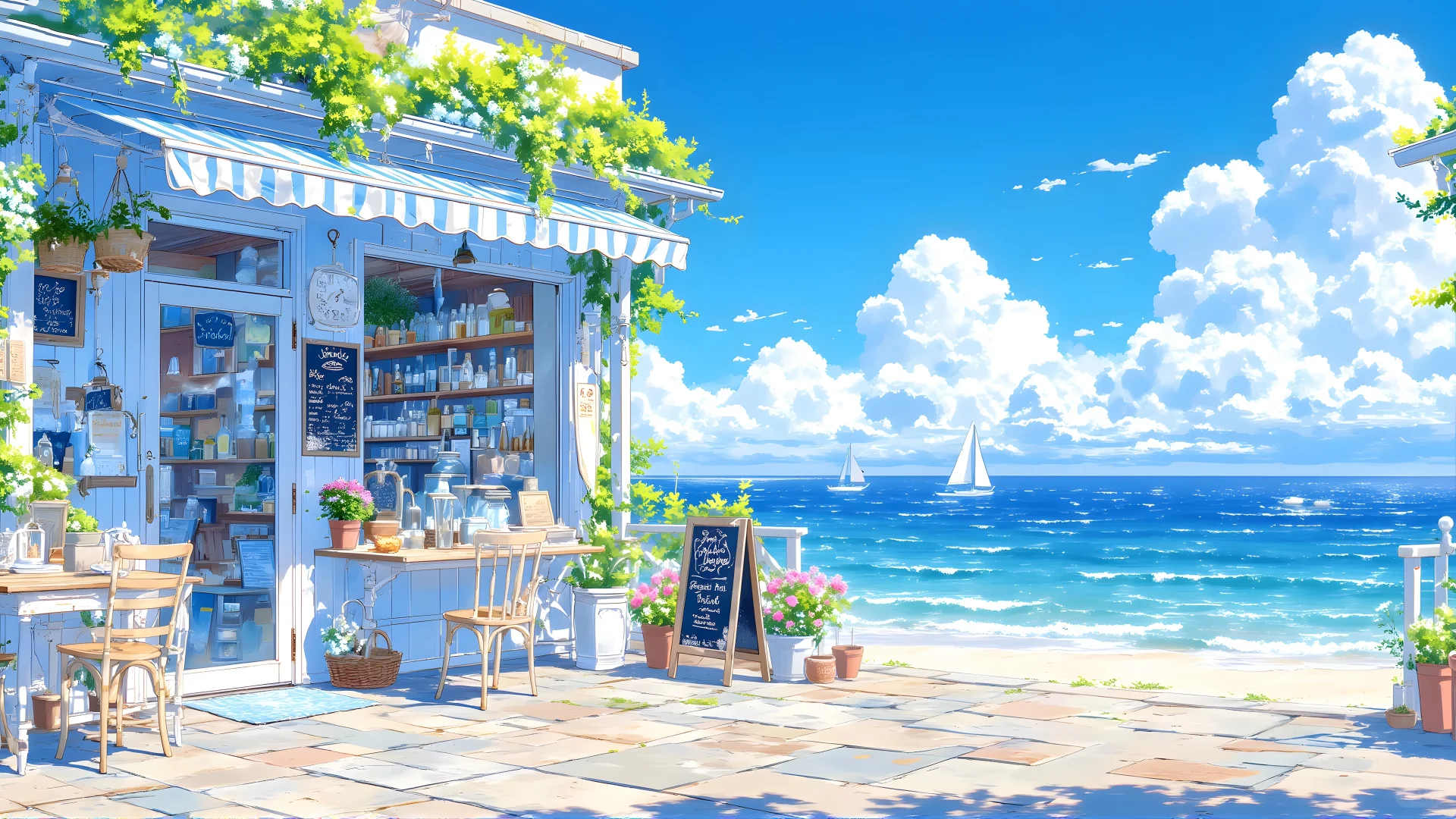 电脑壁纸001-晴空海风海边小屋