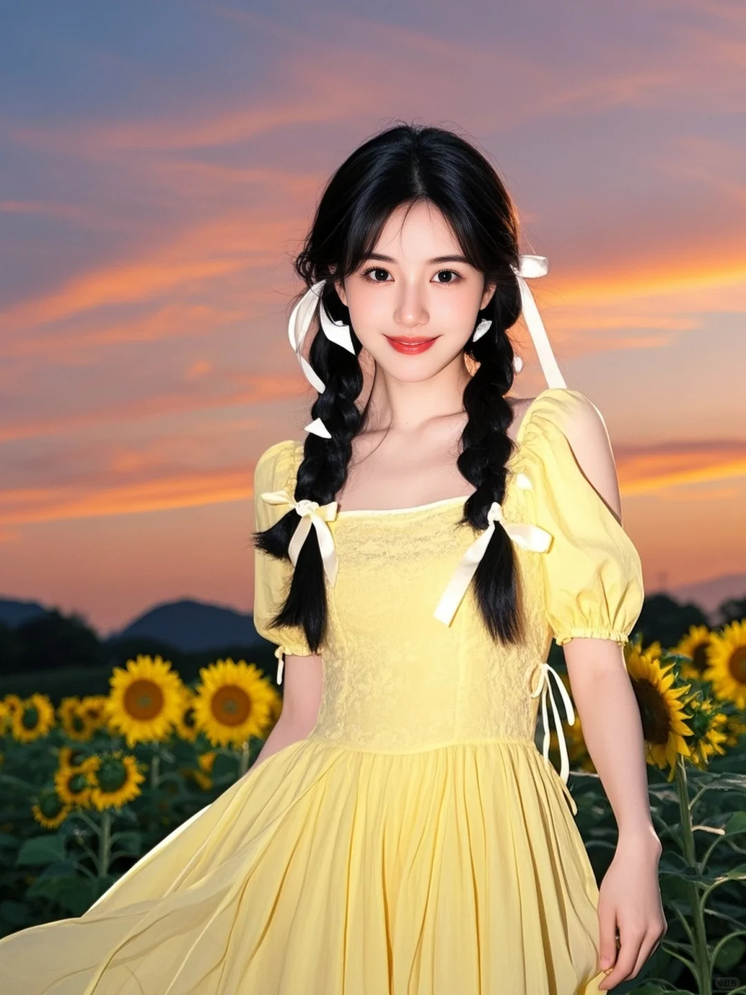 唯美头像/金黄花海中的向日葵少女