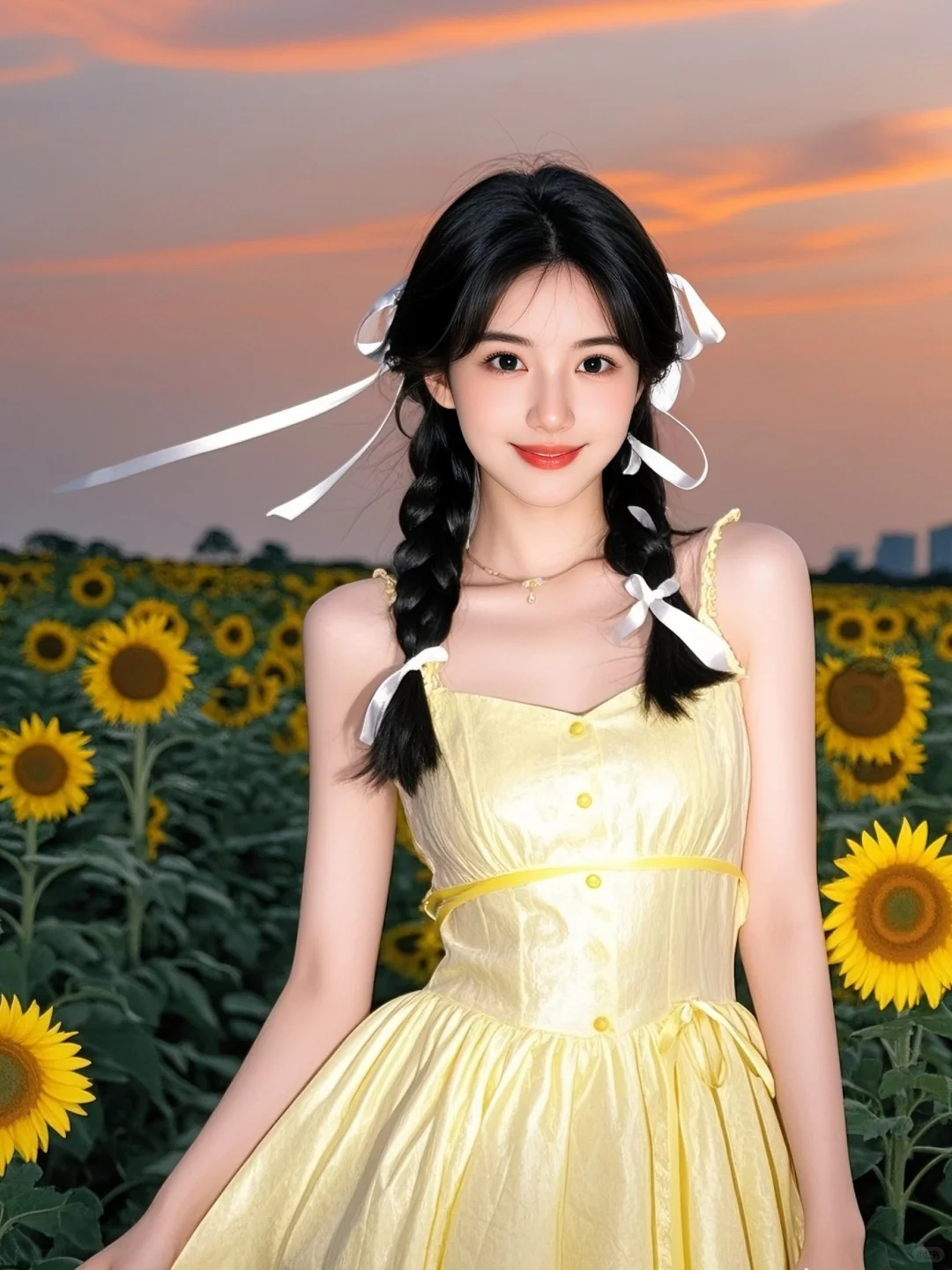 唯美头像/金黄花海中的向日葵少女