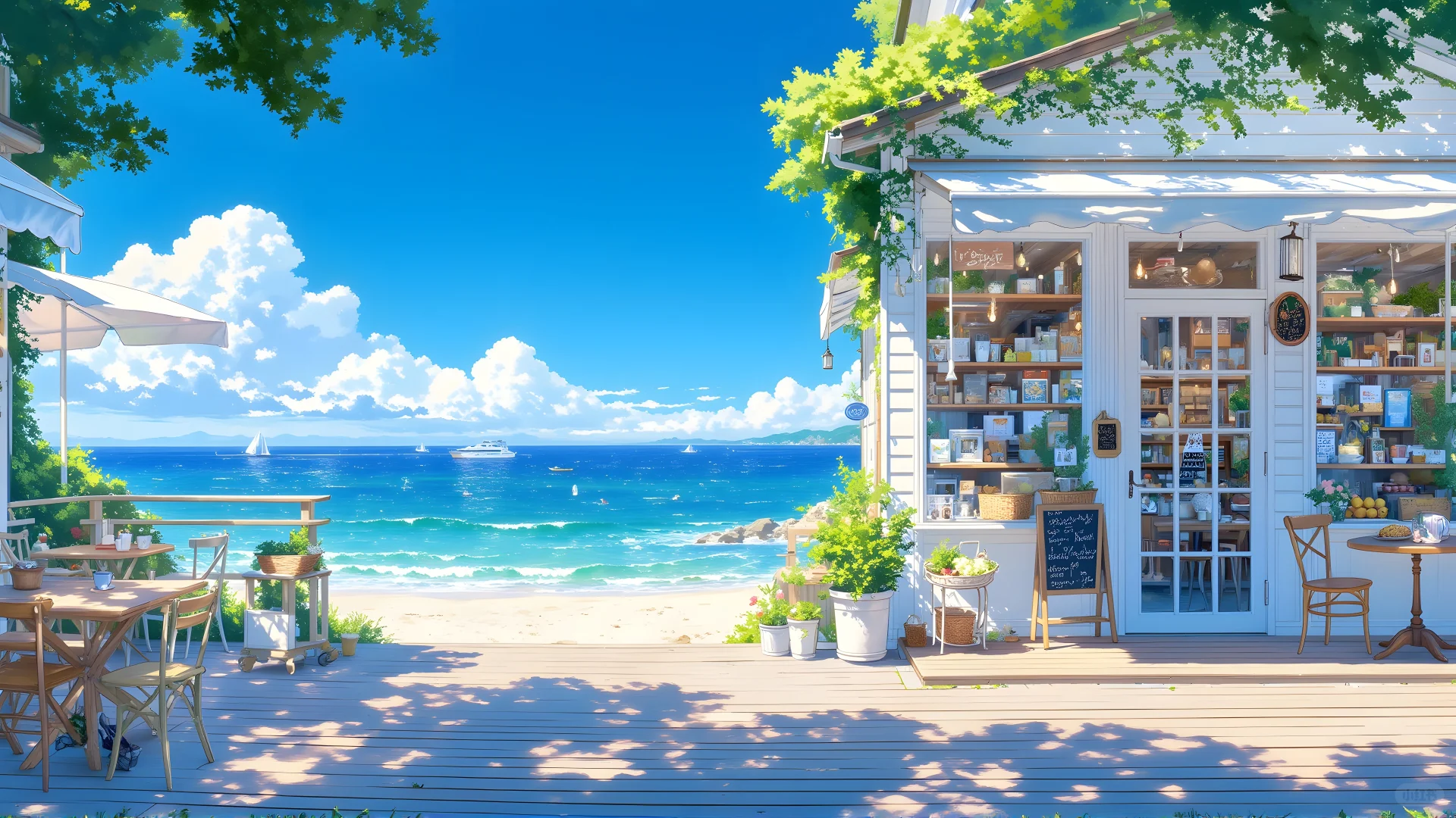 电脑壁纸001-晴空海风海边小屋