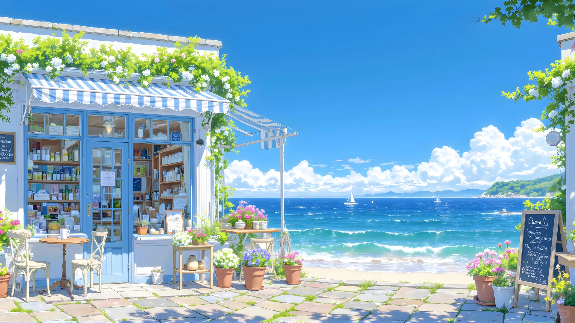 电脑壁纸001-晴空海风海边小屋