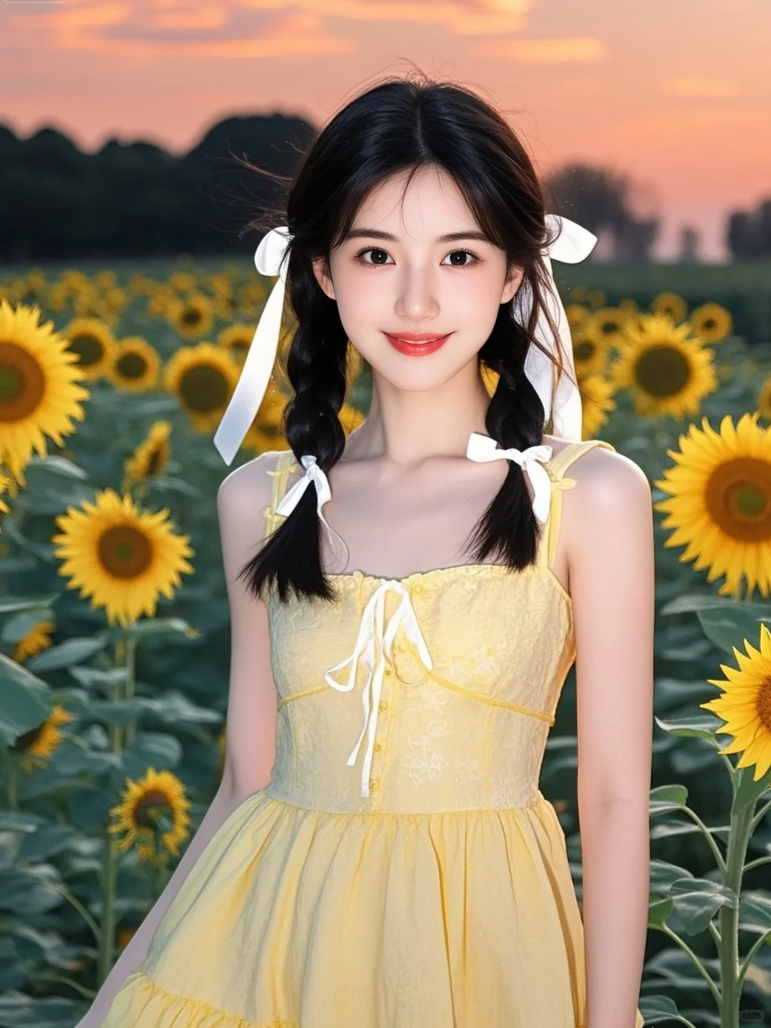 唯美头像/金黄花海中的向日葵少女