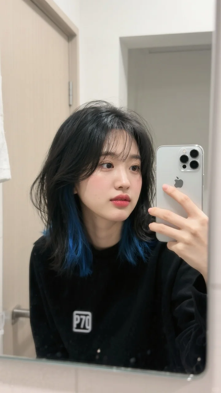 塌颅顶心形脸救星‼️蓝挑染锁骨发美到哭