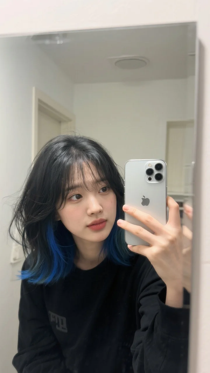 塌颅顶心形脸救星‼️蓝挑染锁骨发美到哭