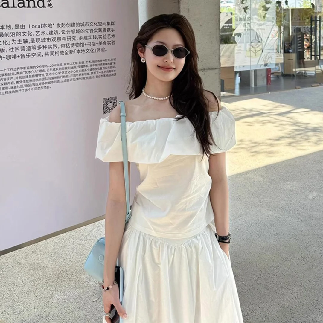 独特漂亮巨好看一字肩洋装子套装女夏202