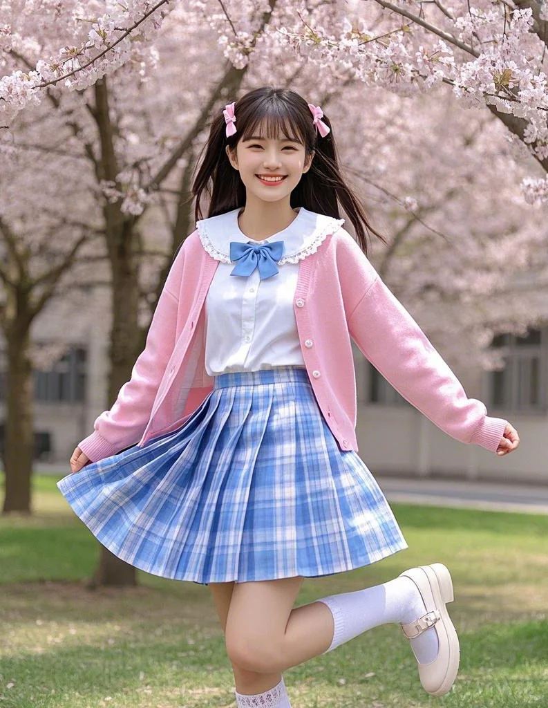 # 甜美少女的春日校园穿搭