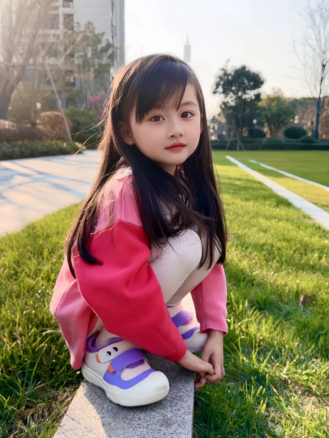 4岁人类幼崽出门放风，氛围感小女神